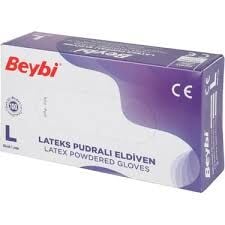 Beybi Lateks Pudralı Tek Kullanımlık Eldiven -L- 100 Adet