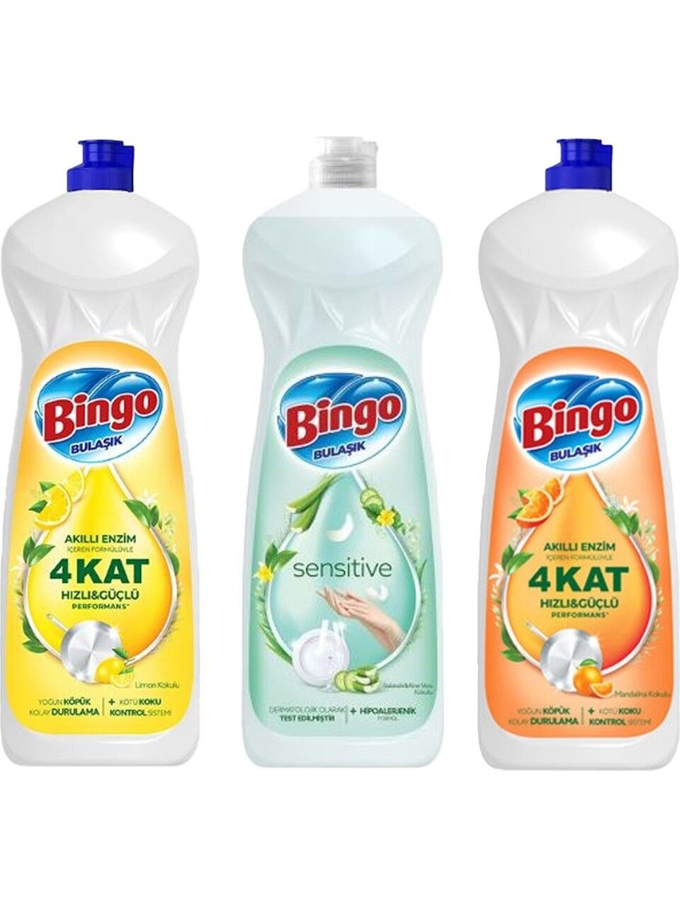 Bingo Bulaşık Deterjanı 650 ml x 3 Limon - Sensitive - Mandalina